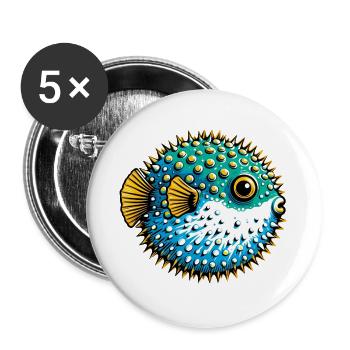 Kugelfisch - Buttons groß 56 mm (5er Pack) - Weiß - Vorne