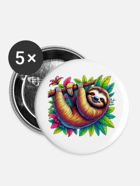 Faultier - Buttons groß 56 mm (5er Pack) - Weiß