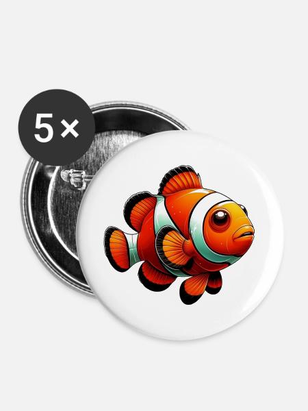 Clownfisch - Buttons groß 56 mm (5er Pack) - Weiß
