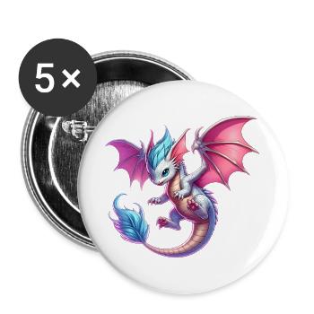 Drache - Buttons groß 56 mm (5er Pack) - Weiß - Vorne