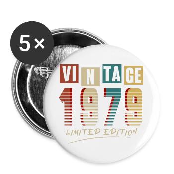Jahrgang 1979: Limitierte Auflage - 46. Jubiläum. - Buttons groß 56 mm (5er Pack) - Weiß - Vorne