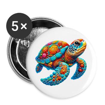 Tortue - Lot de 5 grands badges (56 mm) - blanc - Devant
