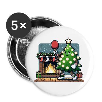 Tischtennis Weihnachtsbaum Kostüm Tannenbaum - Buttons groß 56 mm (5er Pack) - Weiß - Vorne