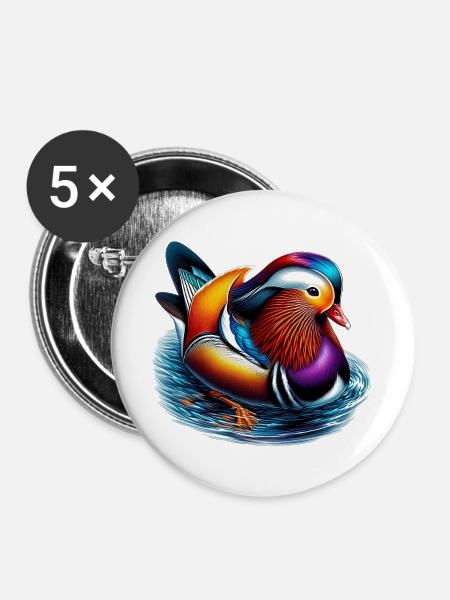 Mandarinente - Buttons groß 56 mm (5er Pack) - Weiß