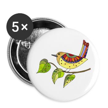 Bunter Vogel - Buttons groß 56 mm (5er Pack) - Weiß - Vorne