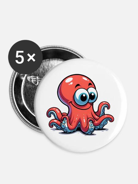 Krake - Buttons groß 56 mm (5er Pack) - Weiß