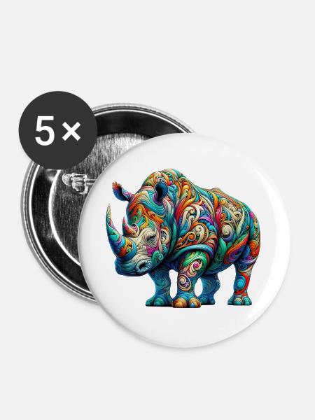 Nashorn - Buttons groß 56 mm (5er Pack) - Weiß