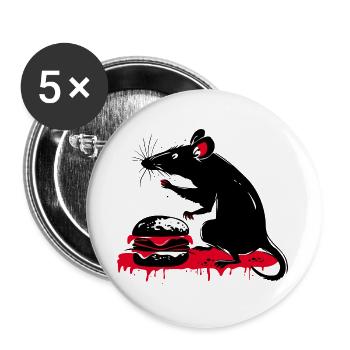 Rat with Burger in Street Art Tattoo Style - Buttons large 2.2''/56 mm (5-pack) - white - Front