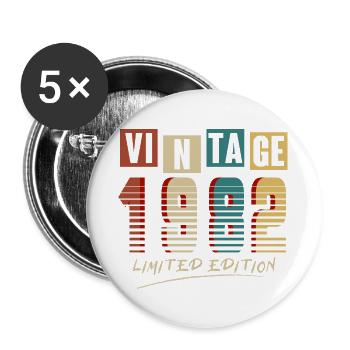 Jahrgang 1982: Limitierte Auflage - 43. Jubiläum. - Buttons groß 56 mm (5er Pack) - Weiß - Vorne