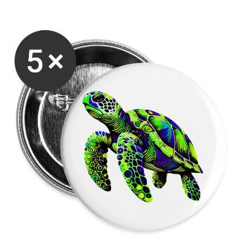 Tortue - Lot de 5 grands badges (56 mm) - blanc - Devant