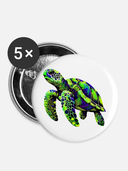 Schildkröte - Buttons groß 56 mm (5er Pack) - Weiß