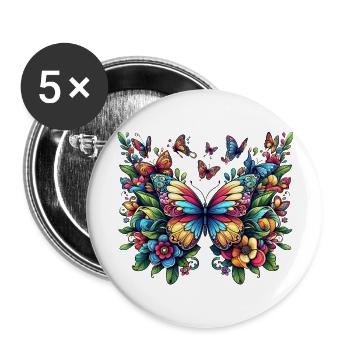 Papillons 1 - Lot de 5 grands badges (56 mm) - blanc - Devant