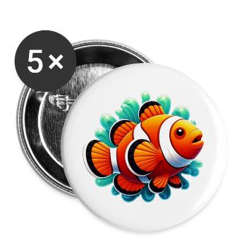 Poisson-clown - Lot de 5 grands badges (56 mm) - blanc - Devant