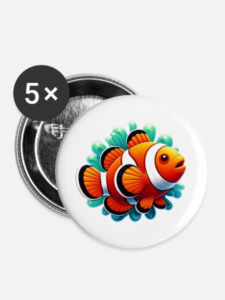 Clownfisch - Buttons groß 56 mm (5er Pack) - Weiß
