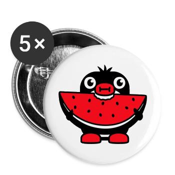 Pinguin isst Melone Obst lecker Hunger beißen Cool - Buttons groß 56 mm (5er Pack) - Weiß - Vorne
