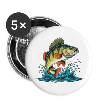 Barsch Angeln Raubfisch Fischen - Buttons groß 56 mm (5er Pack) - Weiß - Vorne