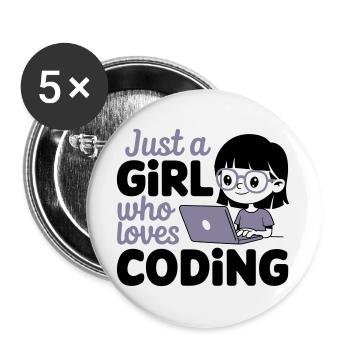 Nur ein Mädchen, das das Programmieren liebt - Buttons groß 56 mm (5er Pack) - Weiß - Vorne