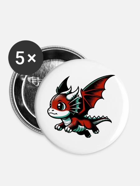 Drache - Buttons groß 56 mm (5er Pack) - Weiß