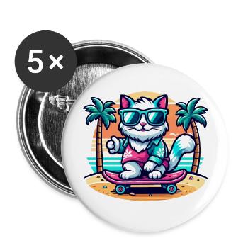 Cat on a Skateboard on the Beach - Buttons large 2.2''/56 mm (5-pack) - white - Front
