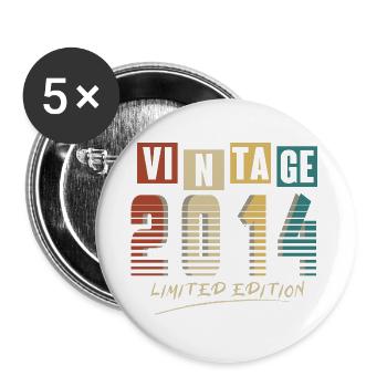 2014 Jahrgang 2014 geboren im Jahr 2014 Geburtstag. Jahr 2 - Buttons groß 56 mm (5er Pack) - Weiß - Vorne