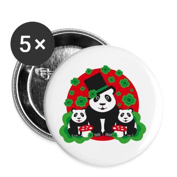 Panda Familie mit Kleeblätter - Buttons groß 56 mm (5er Pack) - Weiß - Vorne