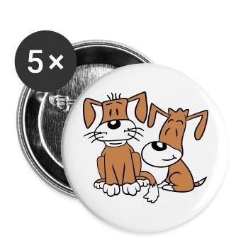 2 chiens équipe assis deux amis équipage heureux - Lot de 5 grands badges (56 mm) - blanc - Devant