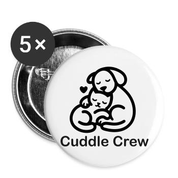 Katze & Hund Kuscheln - Cuddle Crew Design - Buttons groß 56 mm (5er Pack) - Weiß - Vorne