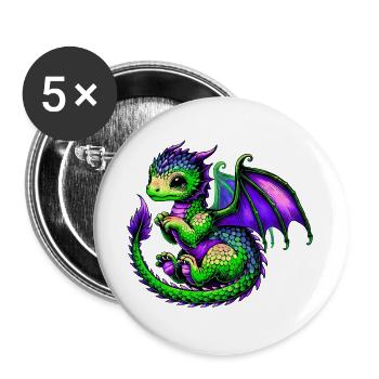 Drache - Buttons groß 56 mm (5er Pack) - Weiß - Vorne