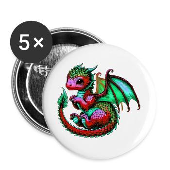 Drache - Buttons groß 56 mm (5er Pack) - Weiß - Vorne