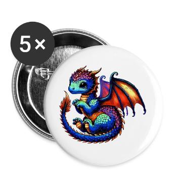 Drache - Buttons groß 56 mm (5er Pack) - Weiß - Vorne