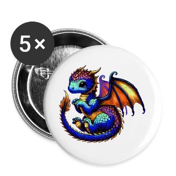 Drache - Buttons groß 56 mm (5er Pack) - Weiß - Vorne