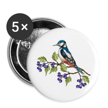 Bunter Vogel - Buttons groß 56 mm (5er Pack) - Weiß - Vorne