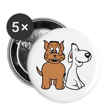 Chien Chat Deux Amis Équipe Chaton 2 Duo Équipage - Lot de 5 grands badges (56 mm) - blanc - Devant