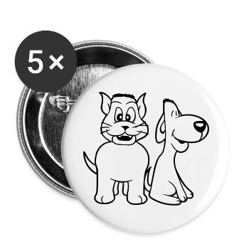 Chien Chat Deux Amis Équipe Chaton 2 Duo Équipage - Lot de 5 grands badges (56 mm) - blanc - Devant