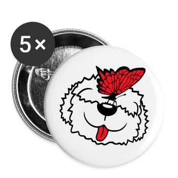 Dog Butterfly Nose Cute Funny Happy Comic - Buttons large 2.2''/56 mm (5-pack) - white - Front