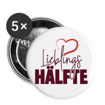 Lieblingshälfte mit Herz - Buttons groß 56 mm (5er Pack) - Weiß - Vorne