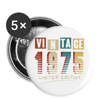 Jahrgang 1975: Limitierte Auflage - 50-jähriges Jubiläum. - Buttons groß 56 mm (5er Pack) - Weiß - Vorne