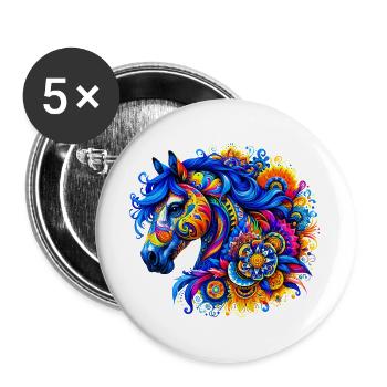 Cheval - Lot de 5 grands badges (56 mm) - blanc - Devant
