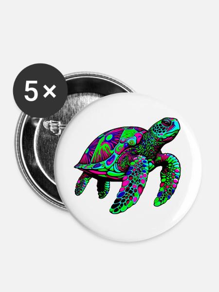 Meeresschildkröte - Buttons groß 56 mm (5er Pack) - Weiß