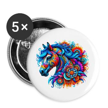 Pferd - Buttons groß 56 mm (5er Pack) - Weiß - Vorne