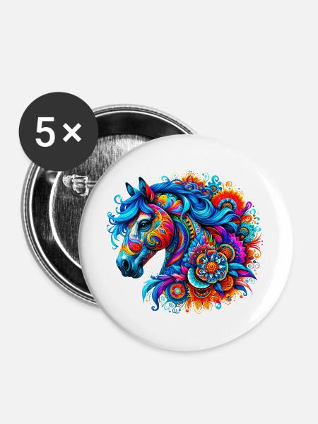 Pferd - Buttons groß 56 mm (5er Pack) - Weiß