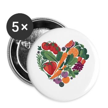Gesunder Lebensstil Herz Gemüse - Buttons groß 56 mm (5er Pack) - Weiß - Vorne