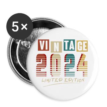 Jahrgang 2024: Limitierte Auflage - 1. Jubiläum. - Buttons groß 56 mm (5er Pack) - Weiß - Vorne