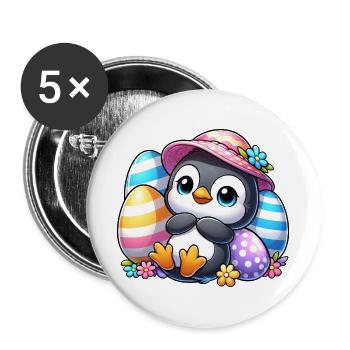 Cute Penguin with Easter Egg Cartoon - Buttons large 2.2''/56 mm (5-pack) - white - Front