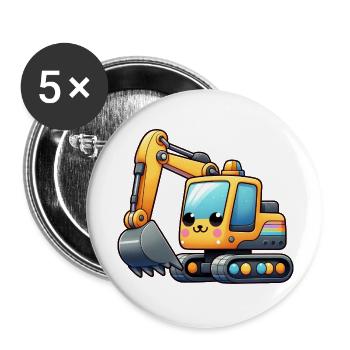 Excavatrice pour enfants - Lot de 5 grands badges (56 mm) - blanc - Devant