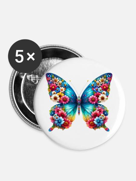 Schmetterling - Buttons groß 56 mm (5er Pack) - Weiß