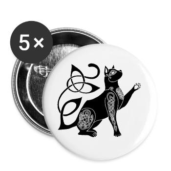 Chat noir celte - Lot de 5 grands badges (56 mm) - blanc - Devant