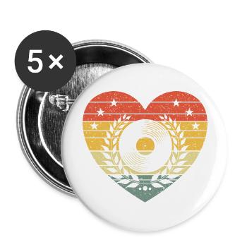 Coeur vintage avec disque vinyle – Retro Music Design - Lot de 5 grands badges (56 mm) - blanc - Devant