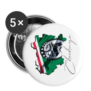 (RU) Tschetschenien Flagge in eigener Landkarte EN - Buttons groß 56 mm (5er Pack) - Weiß - Vorne