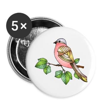 Bunter Vogel - Buttons groß 56 mm (5er Pack) - Weiß - Vorne